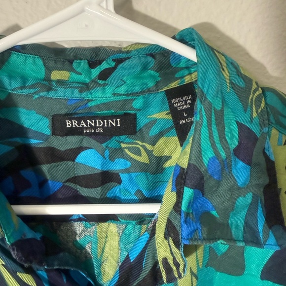 Brandini Men's Blue and Green Floral Silk Shirt - Picture 2 of 5